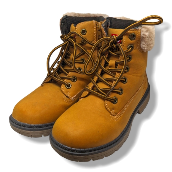 Echo | Side Zip Lace Up Faux Fur Work Boots Boy's Size 1 - Picture 2 of 7
